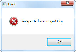 Topic: Unexpected error; quitting Dialog Shown